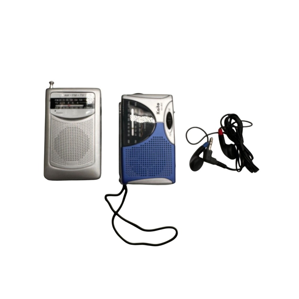 Dual AM/FM Portable Radios Headphones Kaito‎ KA-802 Silver & Blue Compact Works